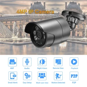 AZISHN H.265+ Metal IP Camera 25FPS 4MP FULL HD 2560*1440 25fps 6Array IR Face Detection IP66 Outdoor XMEye CCTV Camera