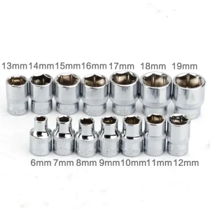 14Pcs 3/8″ Drive Socke Set 6 7 8 9 10 11 12 13 14 15 16 17 18 19mm Socket Wrench Set 6 Point Socket Bit Adapter Car Repair Tools