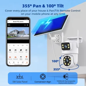 Tuya 4MP Dual Lens Battery Solar WiFi Full HD Dual Screen Human Motion Tracking Outdoor Security Surveillance Protection Camera