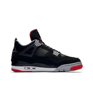 Original Air Jordan 4 Retro Bred Bull Anti-Slip Wear-resistant Retro Basketball Shoes Black and Red Men’s Shoes