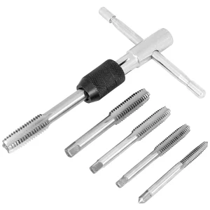 Portable 6pcs T-type Tap Wrench Set Drill Set Hand Tapping Tools Machine Screw Thread Tap Twist Bit M3/M4/M5/M6/M8 DIY Tool