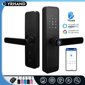 YRHAND Matt Black Fingerprint Lock Ble TTLock App Work With Google home Aleax Security Digital Electronic Smart Lock For Home