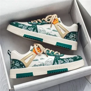 New Men’s Shoes Spring and Summer 2023 New Wave Flower Shoes Men’s Tide Shoes Men’s Leather Sports Casual Breathable Board Shoes