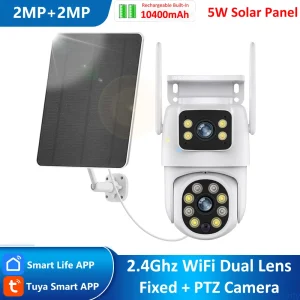 Tuya 4MP Dual Lens Battery Solar WiFi Full HD Dual Screen Human Motion Tracking Outdoor Security Surveillance Protection Camera