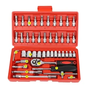 46Pcs 1/4-Inch Socket Wrench Set Car Repair Tool Ratchet Torque Wrench Combo Tools Auto Repairing Tool Spanner Wrench Hand Tools