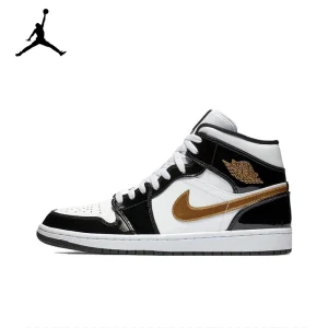 Original Air Jordan 1 Mid SE Leather Shock-absorbing Retro Basketball Shoes Men’s Black Gold Version 2023 sneakers 852542-007