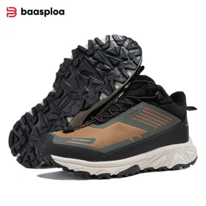 Baasploa Men Outdoor Boots Ankle Leather Waterproof Hiking Shoes Male Winter Plush Warm Casual Sneakers Antiskid Cotton Shoes