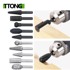 5pcs Steel Rotary Rasp File 1/4″ Shank Rotary Craft Files Rasp Burrs Wood Bits Grinding Power Woodworking Hand Tool