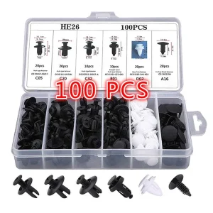 100PCS Mixed Auto Fastener Clip Car Body Push Retainer Pin Rivet Bumper Door Trim Panel Retainer Fastener Kit Universal Tools