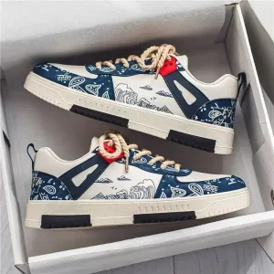 New Men’s Shoes Spring and Summer 2023 New Wave Flower Shoes Men’s Tide Shoes Men’s Leather Sports Casual Breathable Board Shoes