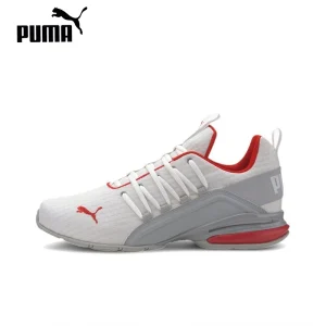 Original Puma Axelion Block Men’s Running Shoes Low Top White Red Splice Sneakers 193148-02