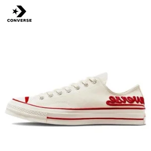 Converse 1970s Classic Trendy Wear resistant Low cut Canvas Shoes for Men and Women in White and Red