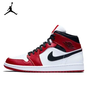 Original Air Jordan 1 Mid ‘Chicago’ Red and White For Men Classic Retro Basketball Sneakers Shoes 554724-173