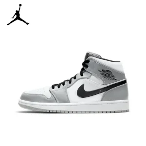 Original Air Jordan 1 Mid “Light Smoke Grey” “Wolf Grey”For Men’s Retro Classic Basketball Sneakers Shoes 554724-092