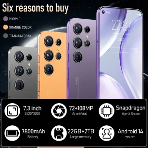 New S24 Ultra+ Smart Phone 5G Original Android 7.3 Inch HD Full Screen 22GB+2TB Mobile Phones Global Version 4G 5G S26 Ultra