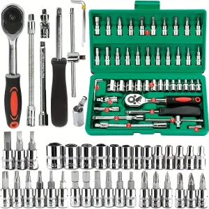 Juego De Llaves Trinquete Con Enchufes, Kit De Herramientas Mecánicas Para Reparación De Automóviles,Emergency Kit 46-piece Set