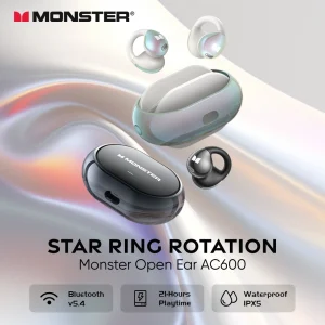 Monster EarClip Bluetooth 5.4 TWS Earbuds Stereo HD Call Earphone AI Noise Canceling Wireless Headphones with Mic Sports Headset