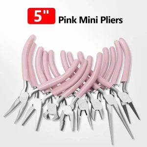 Pink Color Round Nose Cutting Wire Plier Stainless Steel Pliers Tools Set Kit For Handcraft Beading DIY Jewelry Making