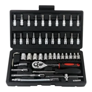 46pcs Car Repair Tool Kit, 1/4 inch Drive Socket Ratchet Wrench Set,Combo Tools Kit Bicycle Auto Repairing Tool