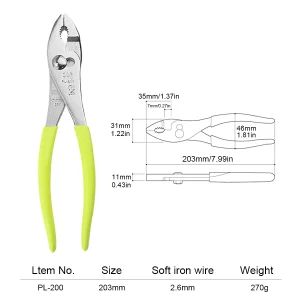 TSUNDA Tool 8-Inch Slip Joint Pliers Cutting Function is Available with Narrow Jaw Position NO.PL-200