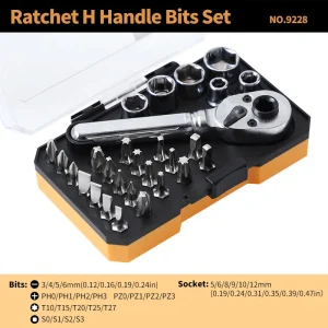 Mini Ratchet Wrench Set 21pcs Bits and 6pcs Socket CR-V Ratchet Wrench Ratchet Set for Auto Repairing Househol Hand Tool