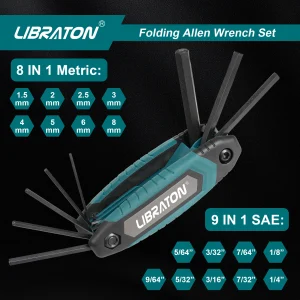 LIBRATON 8 / 9 IN 1 Folding Allen Wrench Set SAE / Metric Allen Key Set Hex Key Set Hex Wrench Set Llaves Allen Set Hex Tool Set