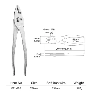 TSUNODA King TTC 207mm Slip Joint Pliers Naked Handle Auto Repair Clamp Tool Serrated Jaw Quick Screw Fishtail Pliers SPL-200