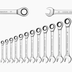 Ratcheting Combination Wrench Set,12 Point Box End and Open End Wrench Set spanner Fit for Garage,Home DIY, Repair,Maintenance