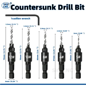 SIQICNC 5PCS Woodworking Countersunk Head Drill And Chamfering One Piece Hexagonal Handle Countersunk Fried Dough Twist Drill