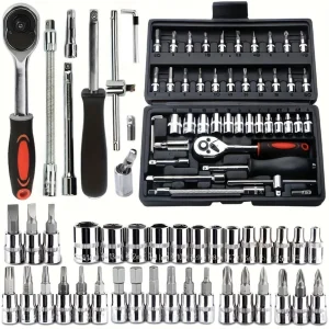 46pcs Car Repair Tool Kit, 1/4 inch Drive Socket Ratchet Wrench Set,Combo Tools Kit Bicycle Auto Repairing Tool