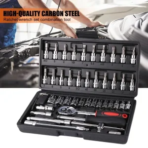 46pcs Car Repair Tool Kit 1/4-Inch Socket Set Car Repair Tool Ratchet Torque Wrench Combo Auto Repairing Set Mechanic Tool