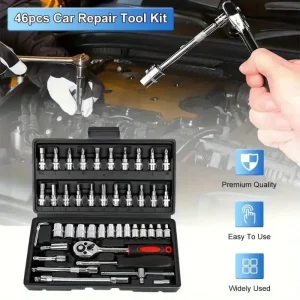 46pcs Car Repair Tool Kit 1/4-Inch Socket Set Car Repair Tool Ratchet Torque Wrench Combo Auto Repairing Set Mechanic Tool