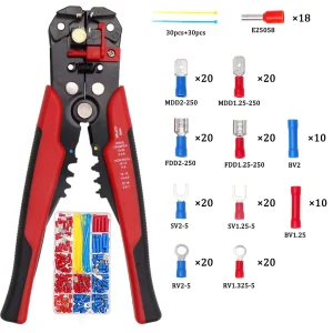 Folding pliers set, 260 pcs crimping cable terminal electrical connector heat shrink insulated wire box wire stripping pliers