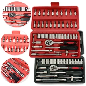 46pcs/set Socket Wrench Set Motorcycle Car Repair Ratchet Screwdriver Combination Household Auto DIY Mechanical Repair Tools Box