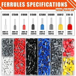 Ferrule crimping tool kit AWG23-7 adjustable ratchet wire crimping pliers with 1250PCS ferrules kit wire end cable terminals set