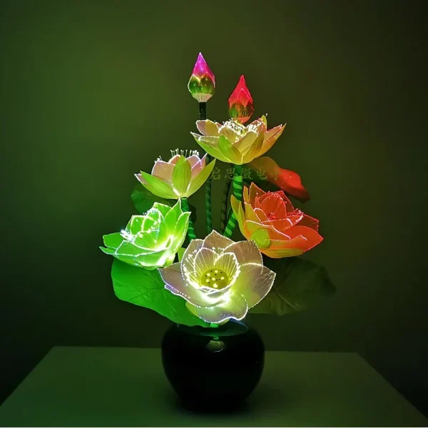 Led Flower Lights 7 Heads Lotus Light Buddha Lamp Fo Lampe Novelty Artistic Optical Fiber Flower - Image 3