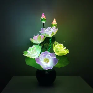 Led Flower Lights 7 Heads Lotus Light Buddha Lamp Fo Lampe Novelty Artistic Optical Fiber Flower