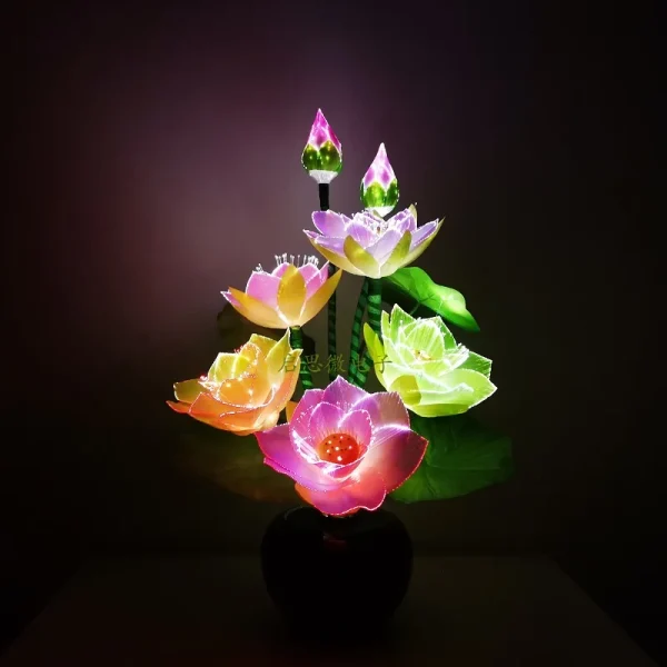 Led Flower Lights 7 Heads Lotus Light Buddha Lamp Fo Lampe Novelty Artistic Optical Fiber Flower - Image 4