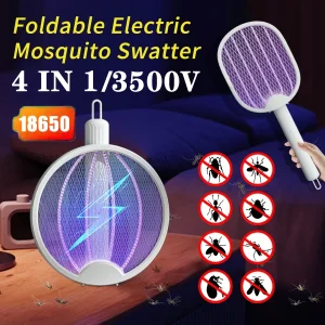 Foldable Electric Mosquito Swatter USB Rechargeable Fly Trap Killer Mosquito Racket Insect Killer with UV Light Bug Zapper 3000V